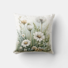 Almofada Aquarela fofa de flores silvestres e gramíneas
