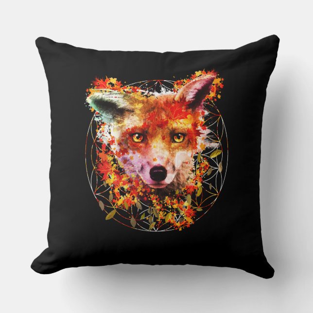 Almofada Aquarela Fox Spirit Animal Flower (Frente)