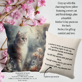 Almofada Aquarela Gato e Floral - O Amor de uma Mãe