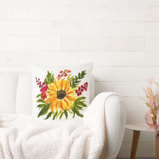 Almofada Aquarela Girassóis Bonitos Modernos Bonito (Sofá)