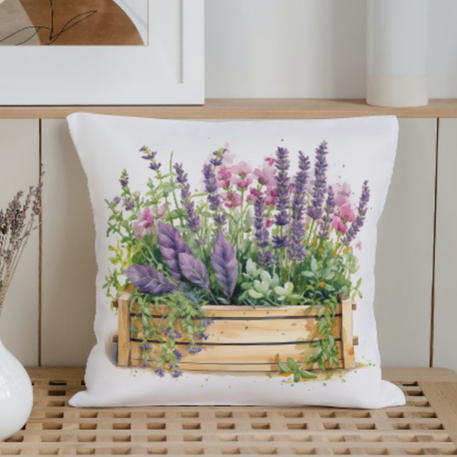 Almofada Aquarela Jardim de Ervas Frescas (Criador carregado)