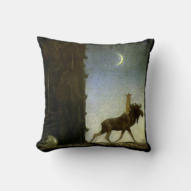 Almofada Aquarela “Leap the Elk” de John Bauer (Frente)