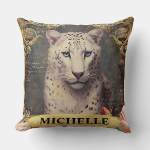 Almofada Aquarela Leopardo Branco Vintage e Rosas Pink