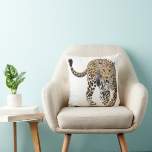 Almofada aquarela leopardo gato da selva animal pintado ver