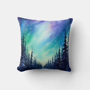 Almofada Aquarela Luzes do Norte aurora boreal