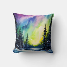Aquarela Luzes do Norte aurora boreal
