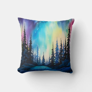 Almofada Aquarela Luzes do Norte aurora boreal