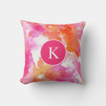 Aquarela Monograma Rosa Laranja Abstrato
