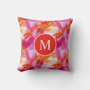 Almofada Aquarela Monograma Rosa Laranja Abstrato