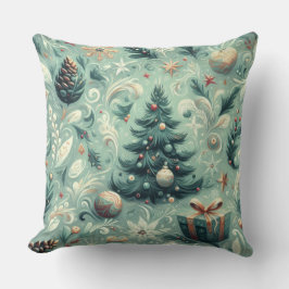 Almofada Aquarela Natal Feriado Whimsy Verde