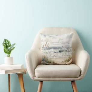 Almofada Aquarela Oceano Praia com Papel Enrolado