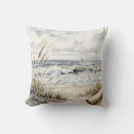 Almofada Aquarela Oceano Praia com Papel Enrolado