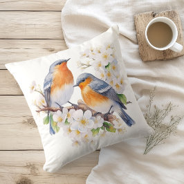 Almofada Aquarela Pássaros e Flores da Primavera