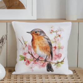 Almofada Aquarela Pássaros e Flores da Primavera