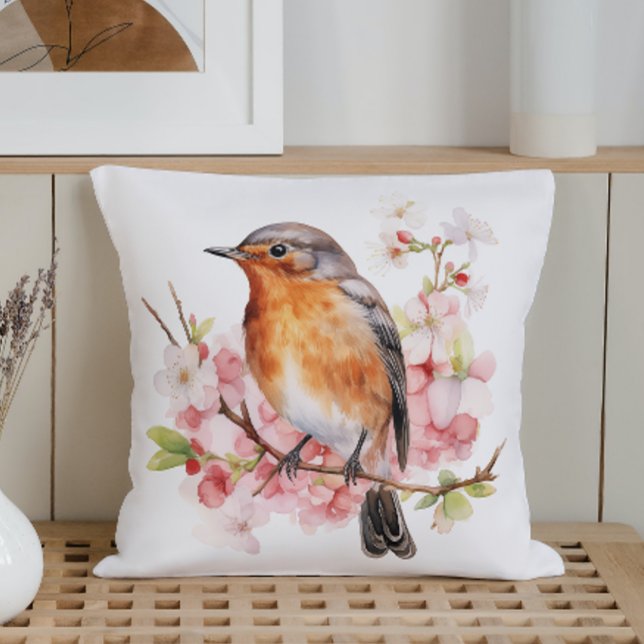 Almofada Aquarela Pássaros e Flores da Primavera (Criador carregado)