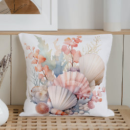 Almofada Aquarela Pastéis Conchas Marinhas