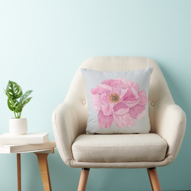 Almofada Aquarela Peônia Rosa  (Cadeira)