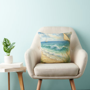 Almofada Aquarela Praia e Velho de Vela
