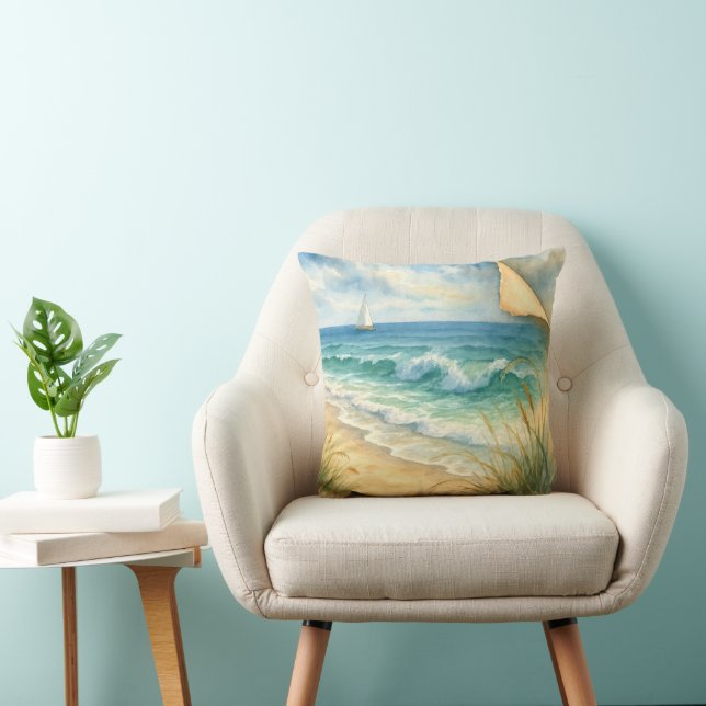 Almofada Aquarela Praia e Velho de Vela (Cadeira)