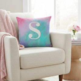 Almofada Aquarela Rosa e Turquesa Personalizada