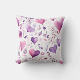 Almofada Aquarela Rosa Pastel e Coração Roxo Estético