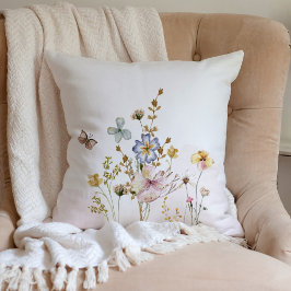 Almofada Aquarela Rosa prensada e seca Flores selvagens