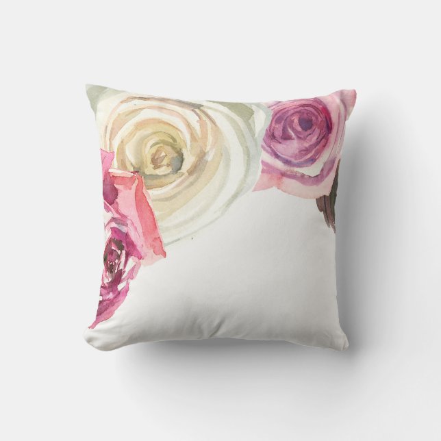 Almofada Aquarela Rosas Flores Pink & White Glam (Frente)