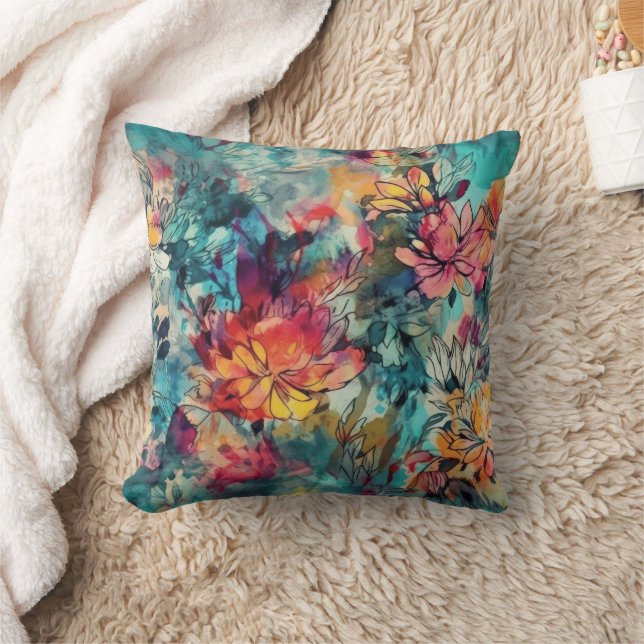 Almofada Aquarela Splash e Floral a Tinta (Cobertor)