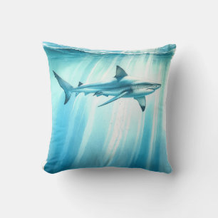 Almofada Aquarela Tubarão Oceano Subaquático