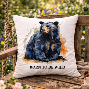 Almofada Aquarela Urso Negro Arte Florestal, personalizada