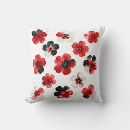 Almofada Aquarela Vermelho Preto Branco Floral