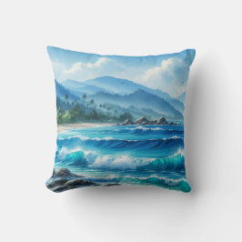 Almofada Aquarelas tropicais do oceano de praia