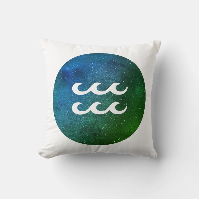 Almofada Aquarius Zodiac - Sinal Branco Teal Azul (Frente)