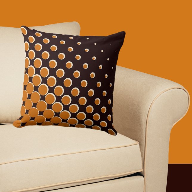 Almofada Aquecendo pontos de meia tonalidade laranja e pret (Black and Orange Pillow with Halftone Pattern)