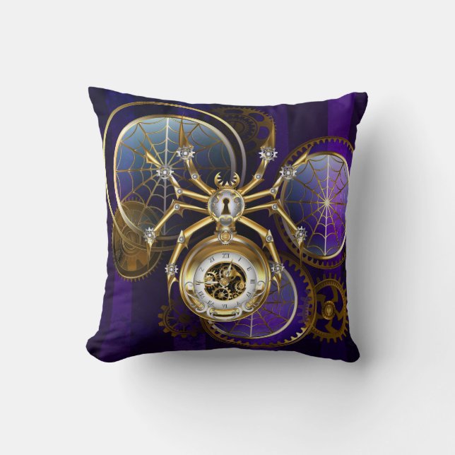 Almofada Aranha Steampunk no fundo roxo (Frente)