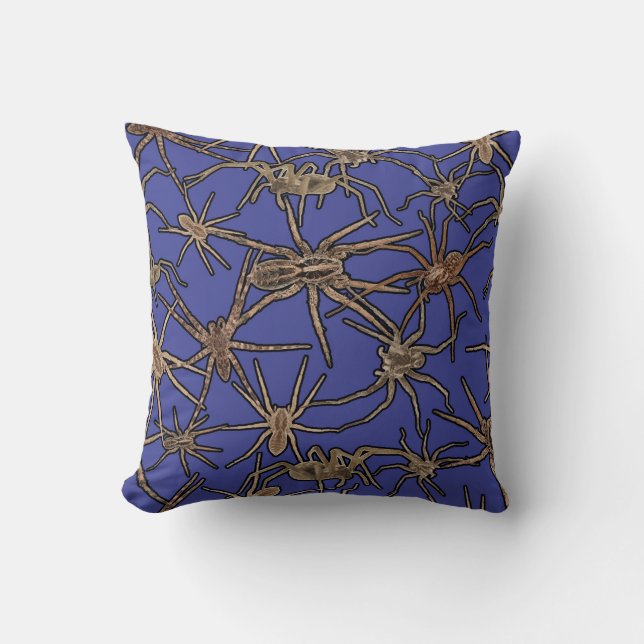 Almofada Aranhas de Halloween Fofas em Azul Pervinca (Frente)