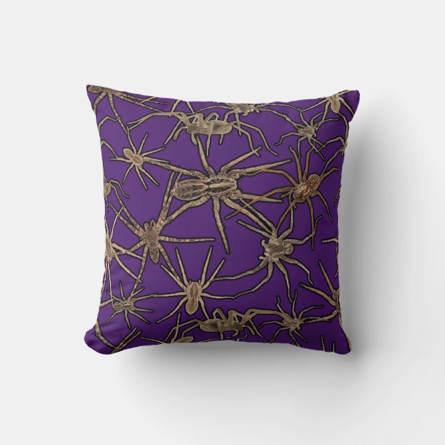 Almofada Aranhas de Halloween Fofas em Roxo Real (Frente)