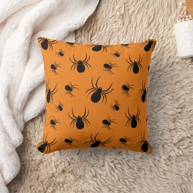 Almofada Aranhas Padrão de Halloween Preto e Laranja (Cobertor)