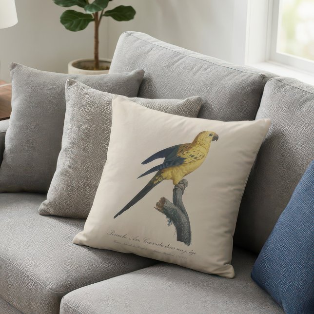 Almofada Aratinga-solsticial ou Jandaia-solsticial Aratinga (Guarouba dans sons jeune age / Sun parakeet. Throw Pillow)