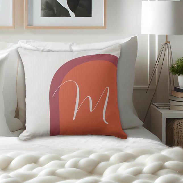 Almofada Arca cor-de-rosa magenta na moda laranja com monog (Personalize this stylish throw pillow with your monogram initial.)