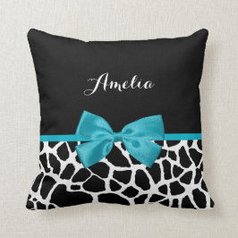 Almofada Arco Azul De Fita Impressão De Girafa Chic Com Nom
