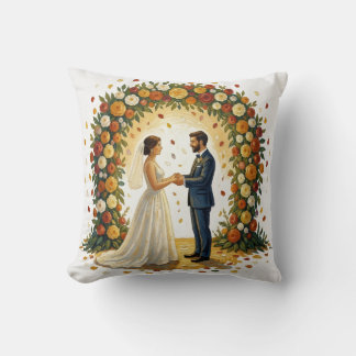 Almofada Arco de Casamento Romântico Rosas Douradas Casal