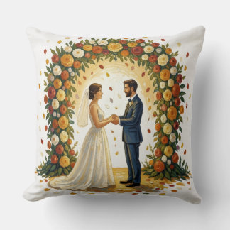 Almofada Arco de Casamento Romântico Rosas Douradas Casal
