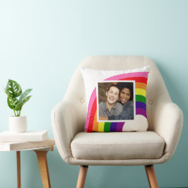 Almofada Arco de Chuva de Cores Retro com Foto de Casal Per