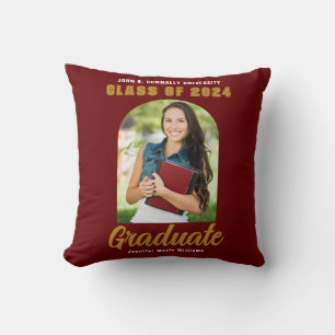 Almofada Arco de Foto de Graduado Dourado Grená Personaliza