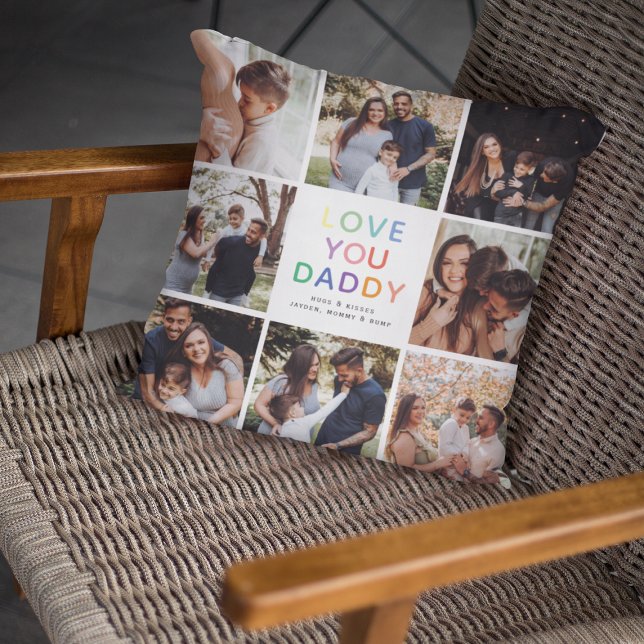 Almofada Arco-Íris 'AME VOCÊ PAI' Fotografia Colagem Keepsa (Cute Keepsake LOVE YOU DADDY Photo Collage Pillow)