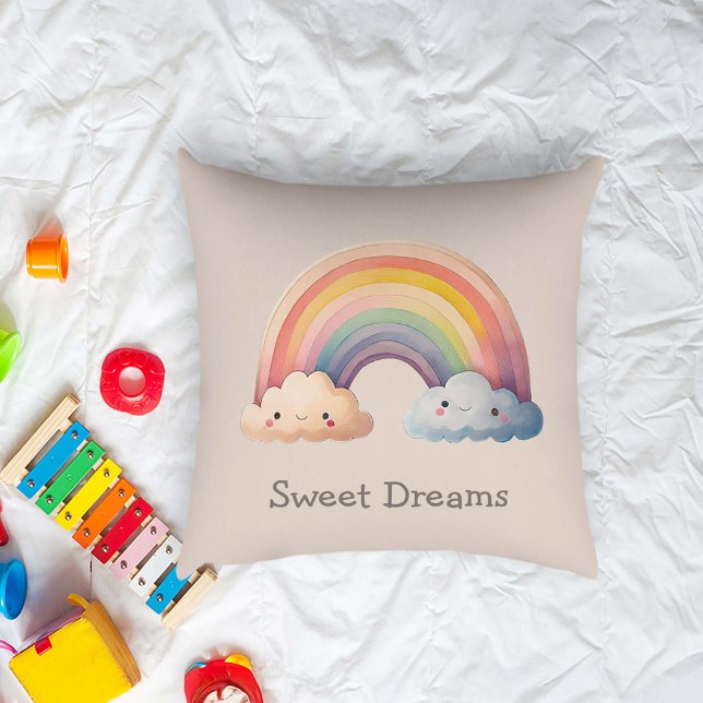 Almofada Arco-íris Caprichoso Infantil em Nuvens Pastel (Criador carregado)
