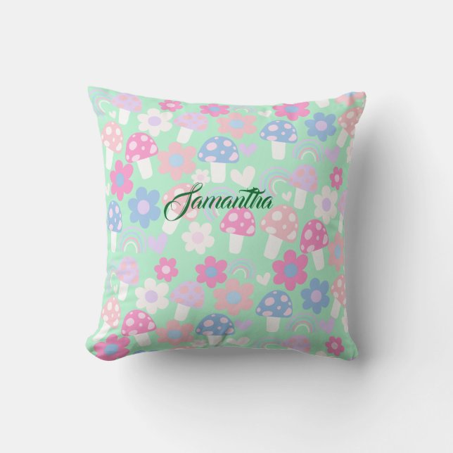 Almofada Arco-Íris, Cogumelos Frescos E Flores (Frente)