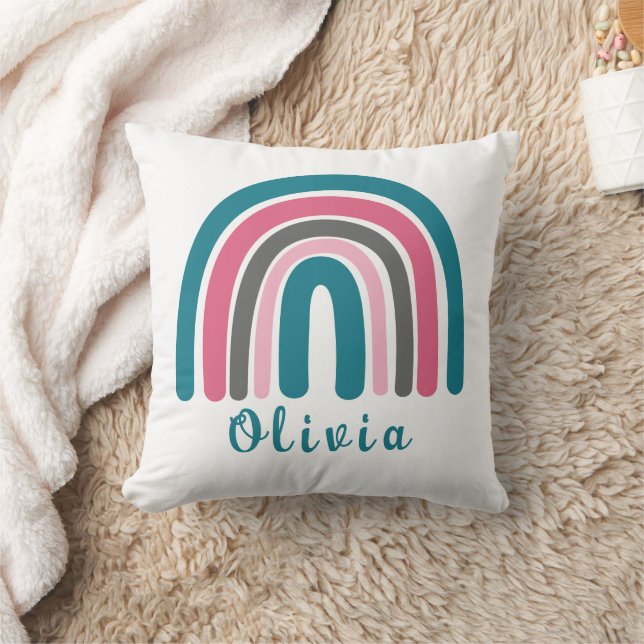 Almofada Arco-Íris Colorido Boho Com Nome Personalizado (Cobertor)