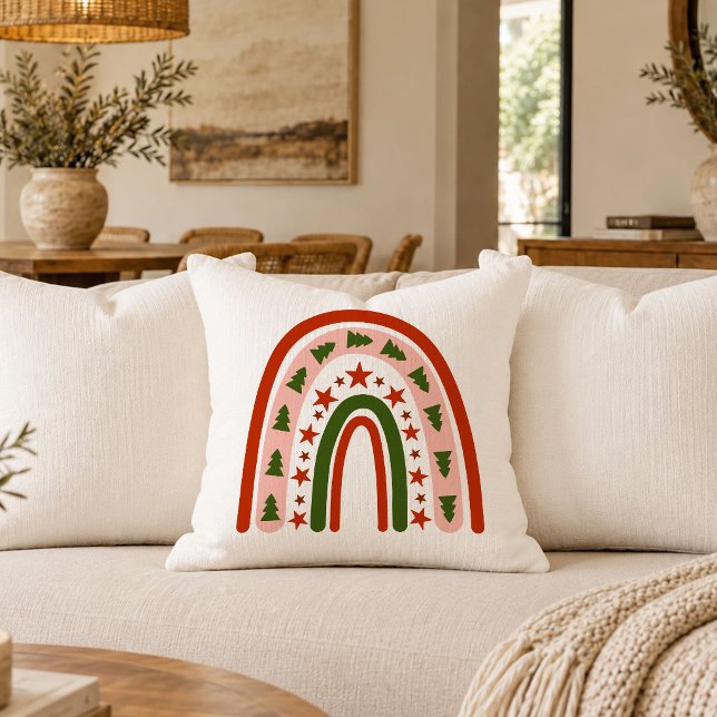 Almofada Arco-Íris de Natal Boho Escandinavo (Scandinavian Boho Christmas Rainbow Pillow)